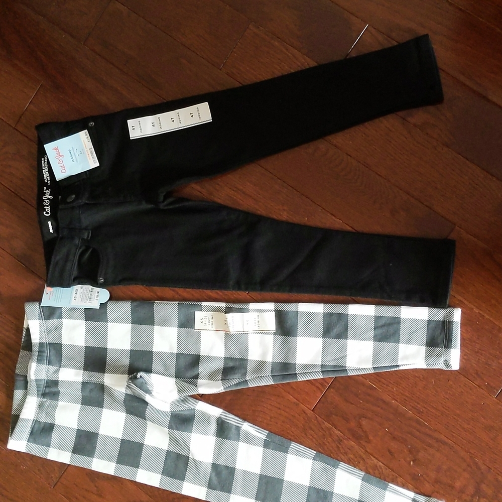 Cat & Jack Toddler Girls Black jegging and Grey & White Cozy leggings Sz 4T NEW